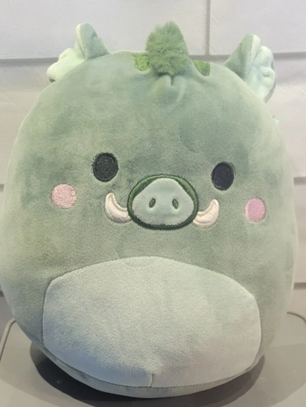 Squishmallows Brindal Green Boar Plush with Pink Cheeks